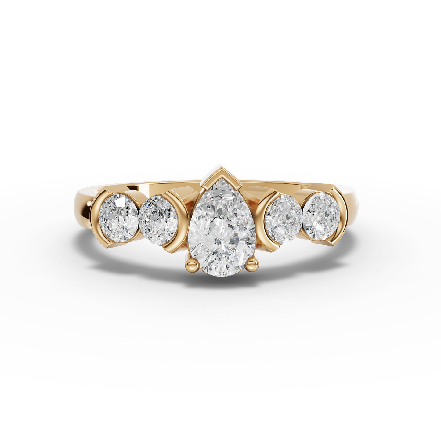 Pear Moissanite Diamond Ring With Round Accent Stones