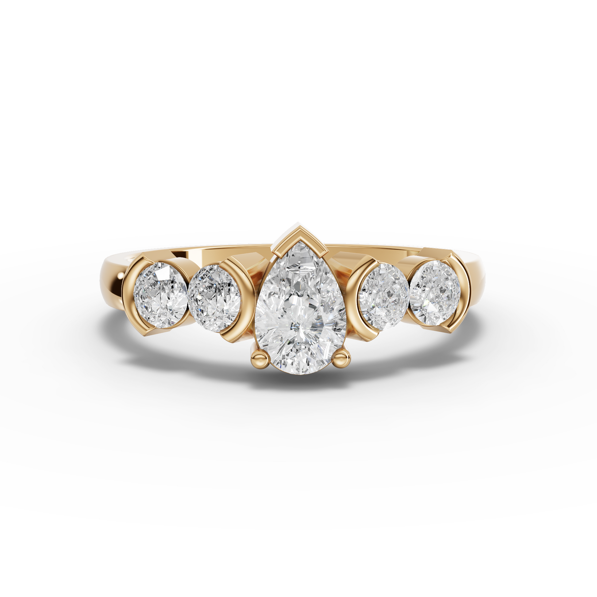 Pear Moissanite Diamond Ring With Round Accent Stones