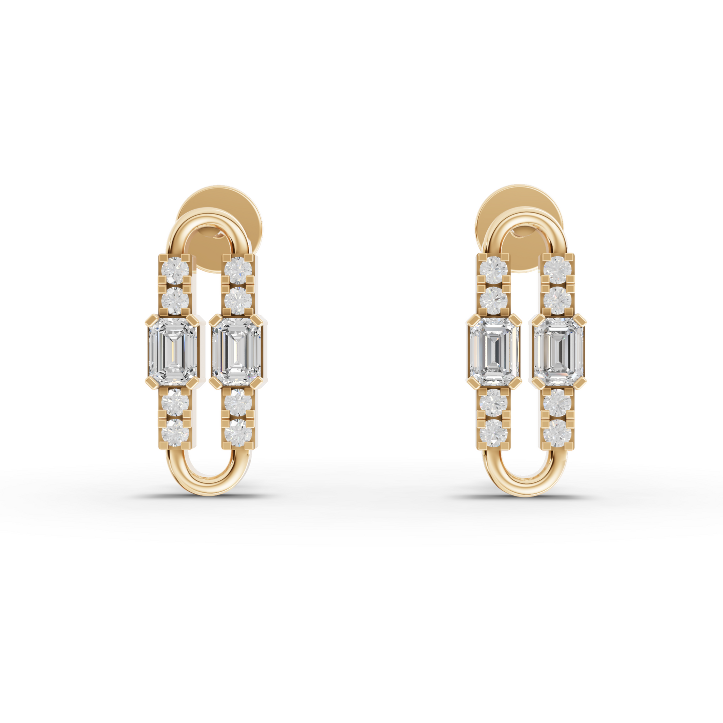 Emerald Moissanite Diamond Geometric Link Drop Earrings