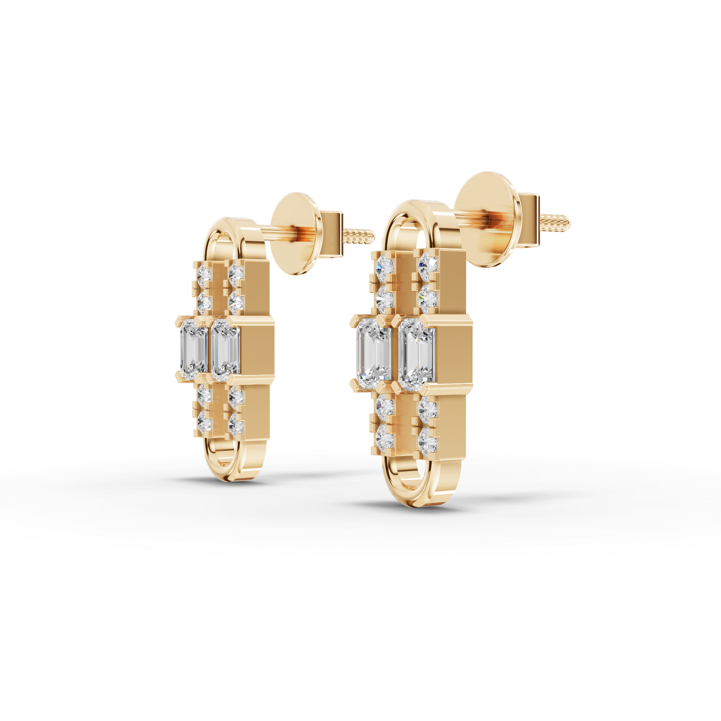 Emerald Moissanite Diamond Geometric Link Drop Earrings