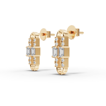 Emerald Moissanite Diamond Geometric Link Drop Earrings
