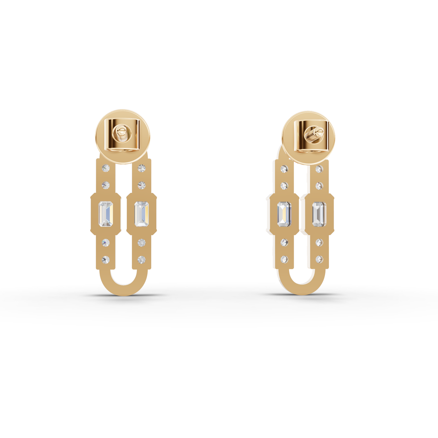 Emerald Moissanite Diamond Geometric Link Drop Earrings
