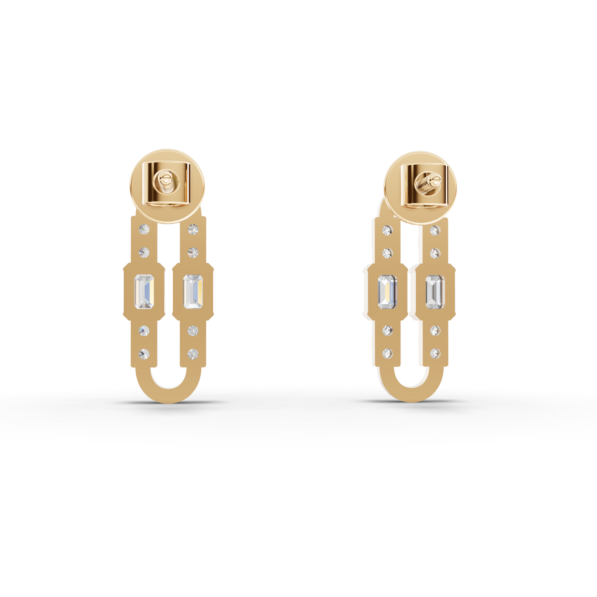 Emerald Moissanite Diamond Geometric Link Drop Earrings