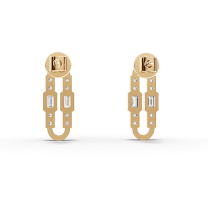 Emerald Moissanite Diamond Geometric Link Drop Earrings