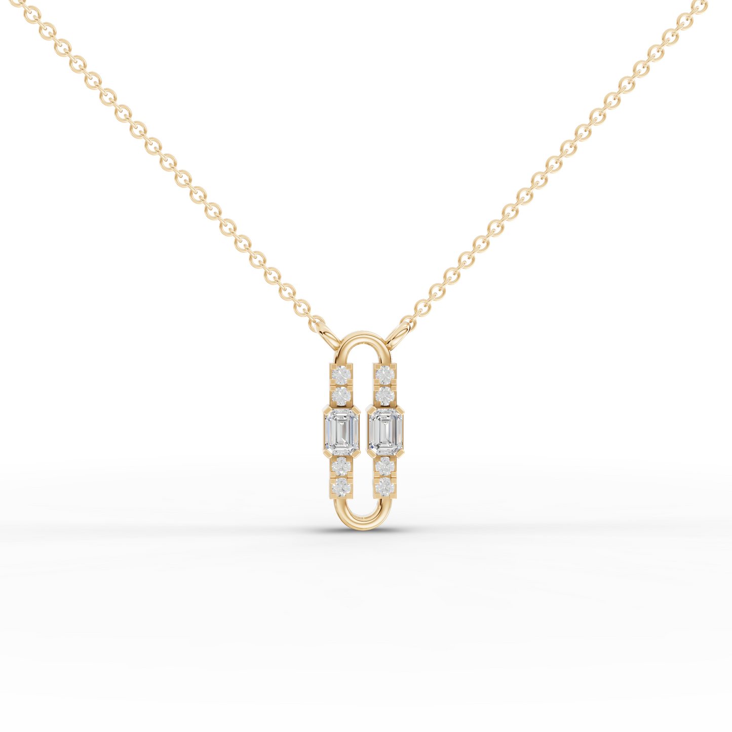 Emerald Moissanite Diamond Geometric Link Pendant Necklace
