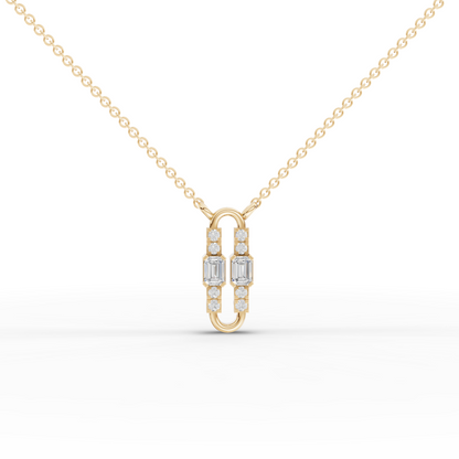Emerald Moissanite Diamond Geometric Link Pendant Necklace