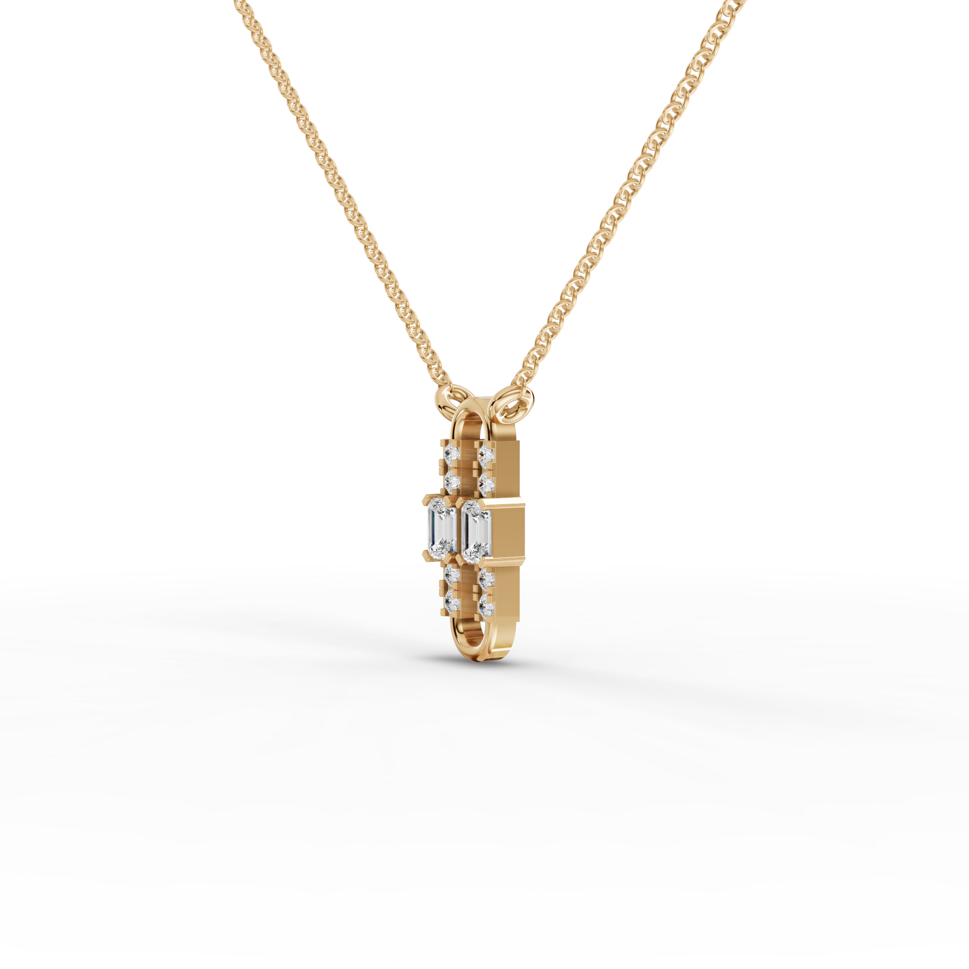 Emerald Moissanite Diamond Geometric Link Pendant Necklace