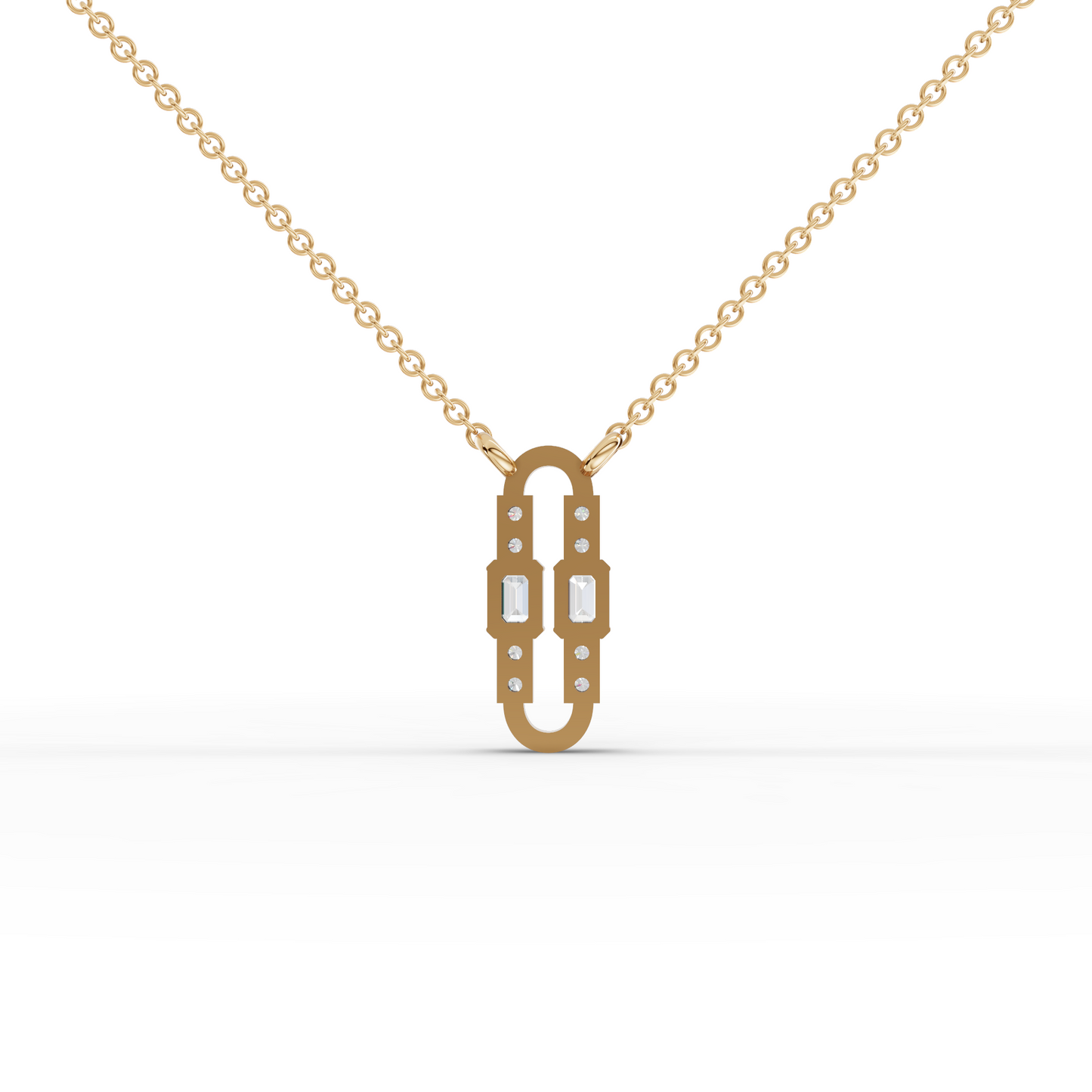 Emerald Moissanite Diamond Geometric Link Pendant Necklace