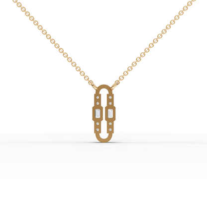 Emerald Moissanite Diamond Geometric Link Pendant Necklace