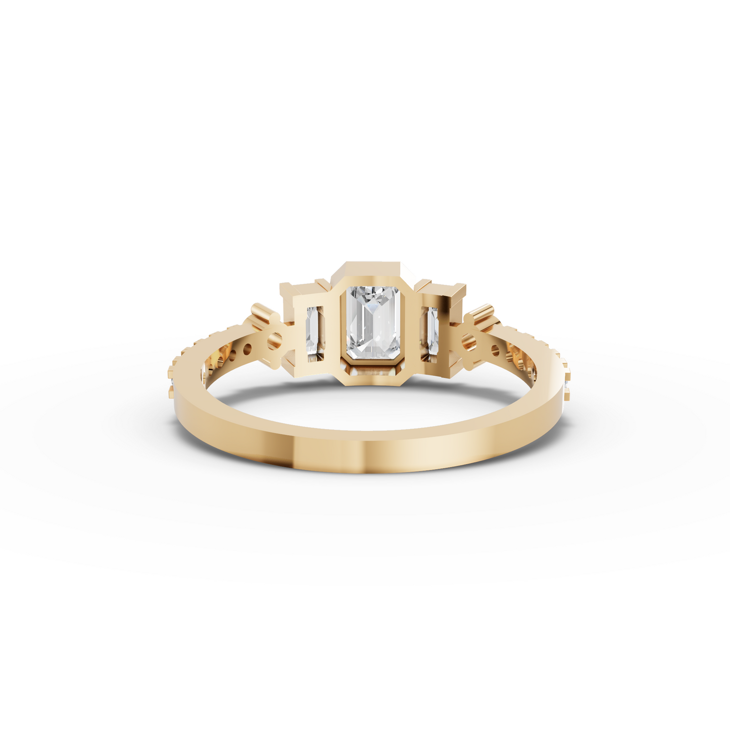 Three Stone Emerald Moissanite Diamond Accent Ring