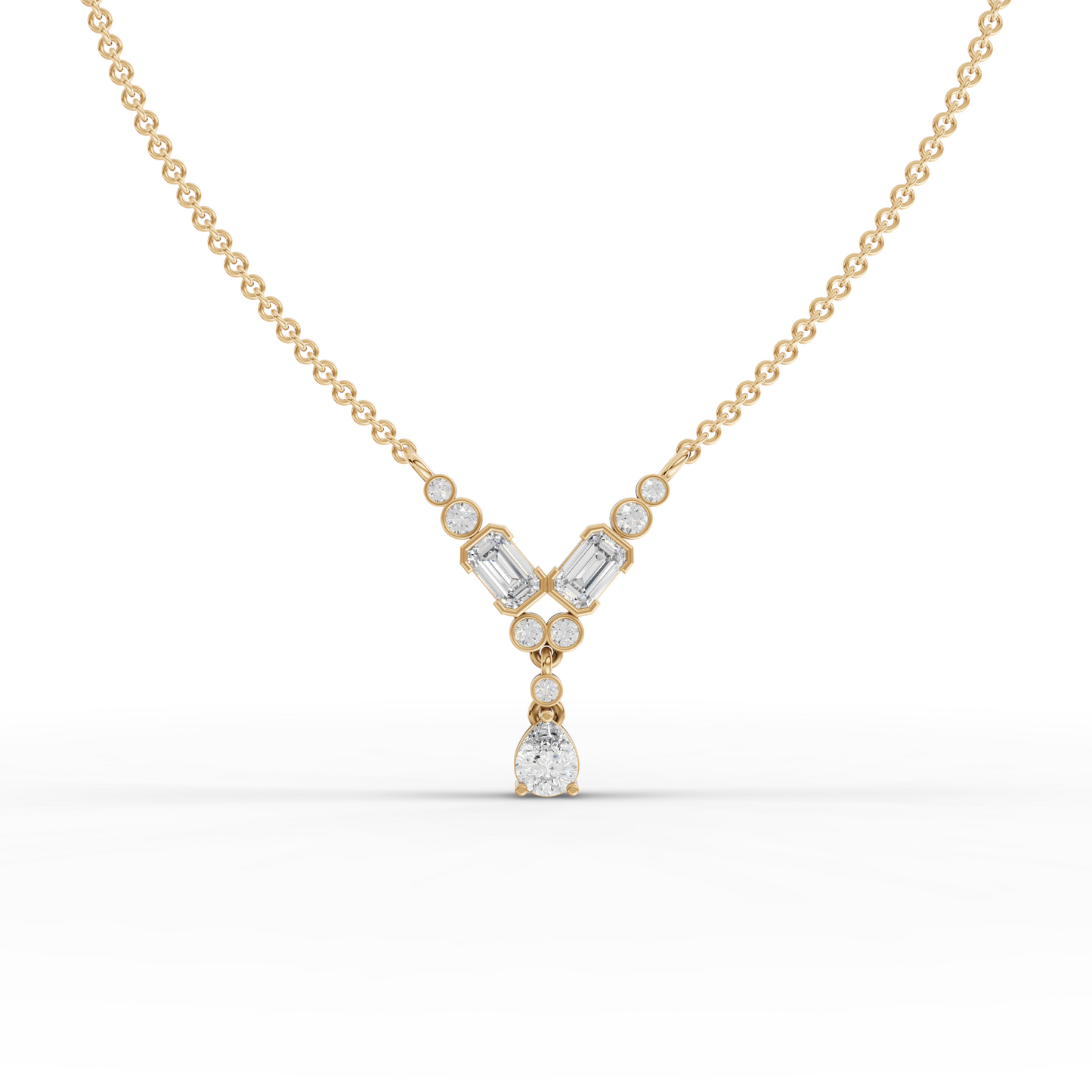 Emerald & Pear Moissanite Diamond Chevron Drop Necklace