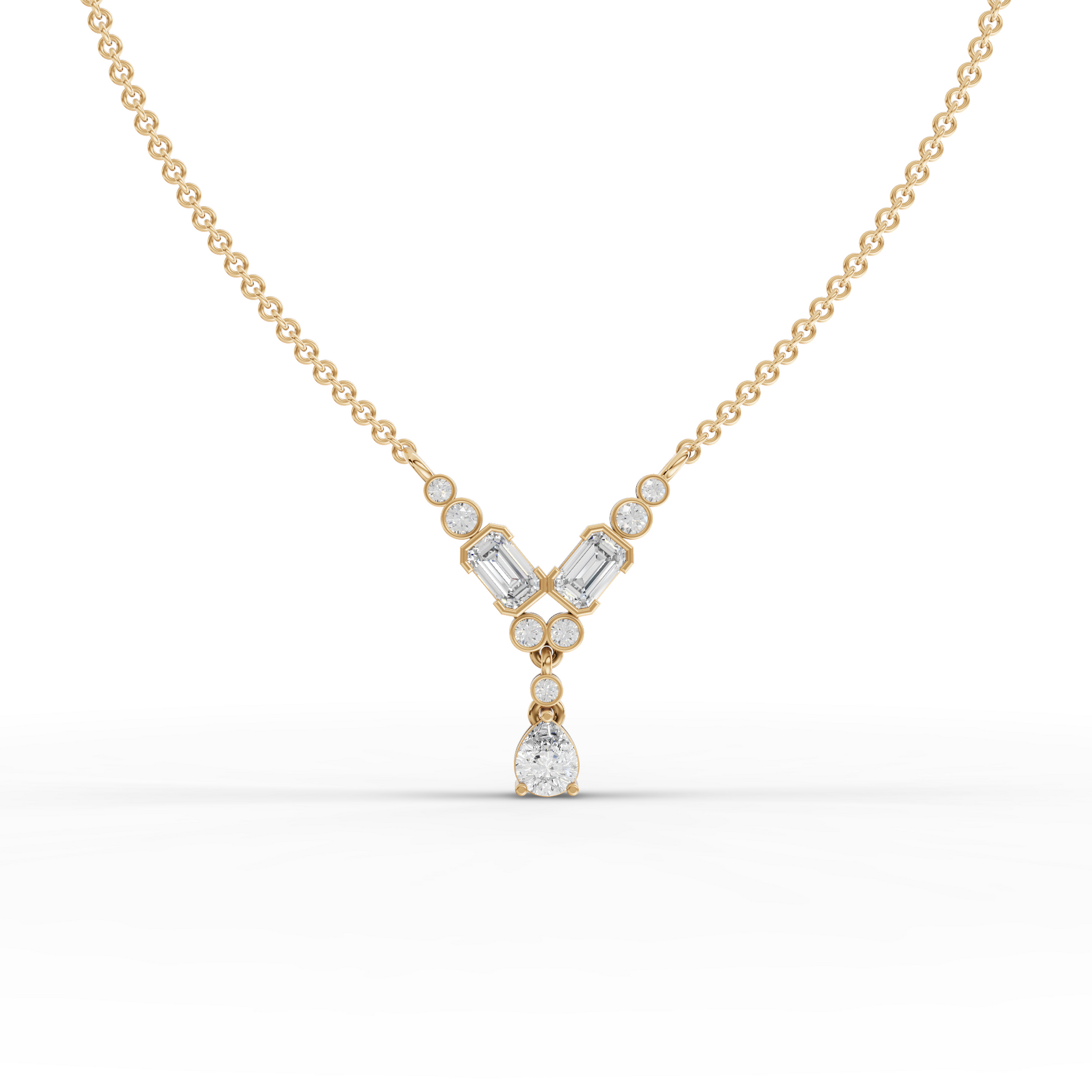 Emerald & Pear Moissanite Diamond Chevron Drop Necklace
