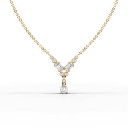 Emerald & Pear Moissanite Diamond Chevron Drop Necklace