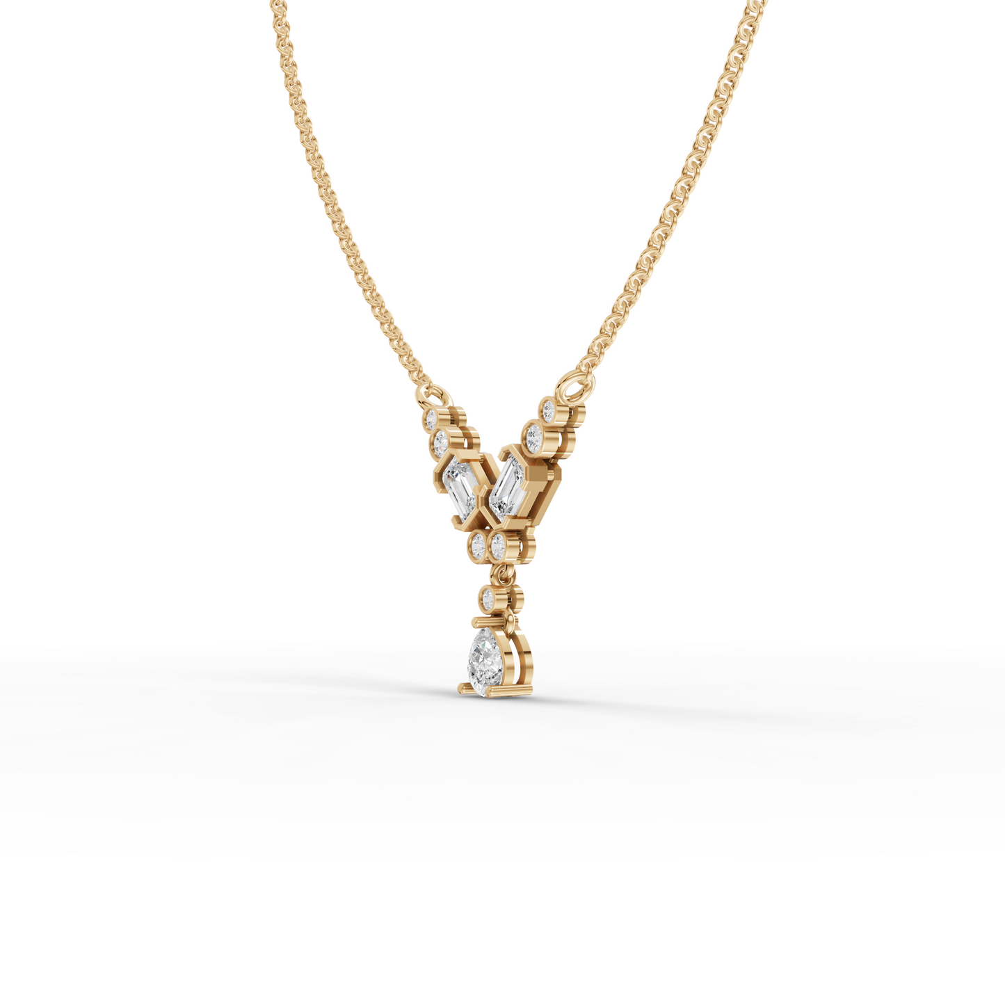 Emerald & Pear Moissanite Diamond Chevron Drop Necklace