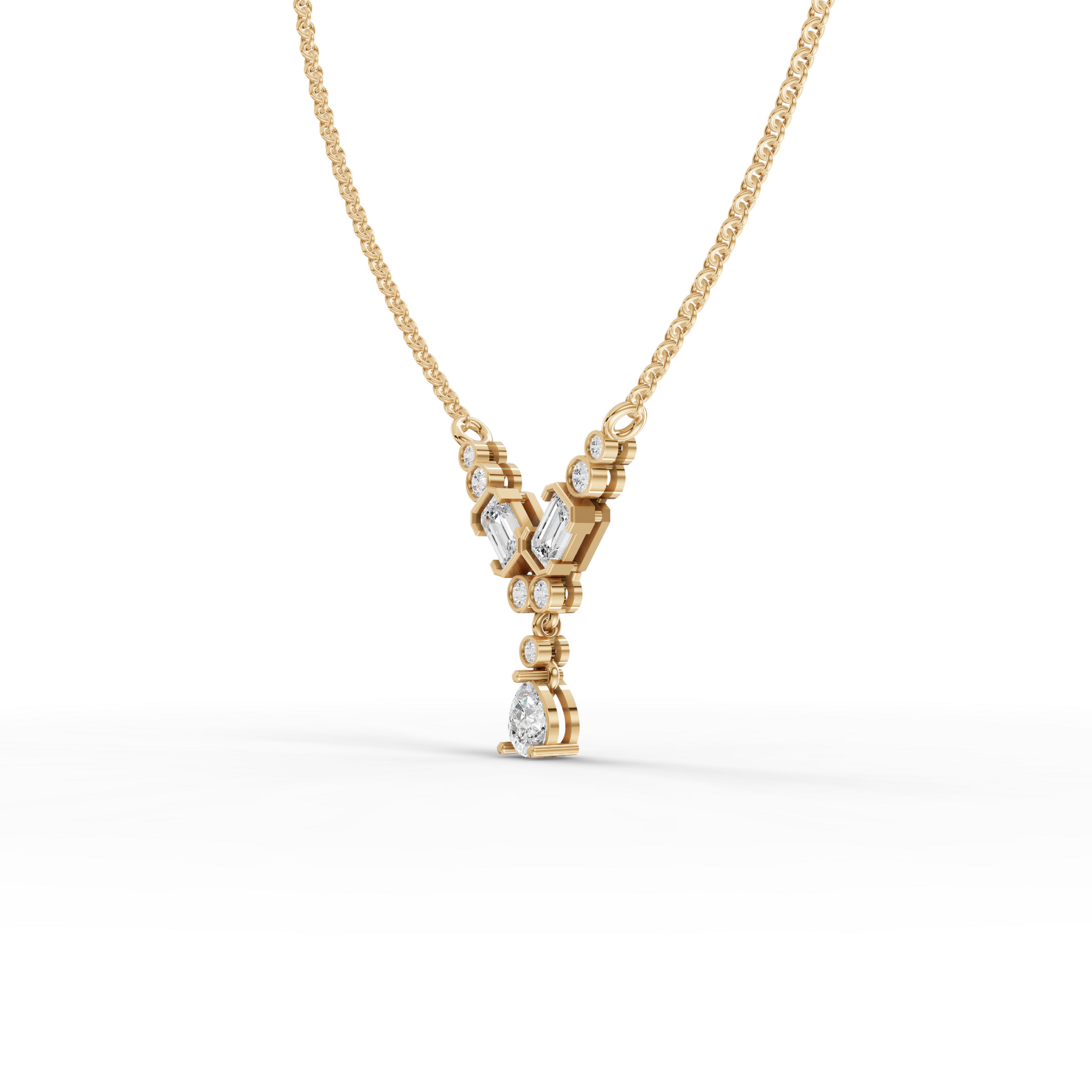 Emerald & Pear Moissanite Diamond Chevron Drop Necklace