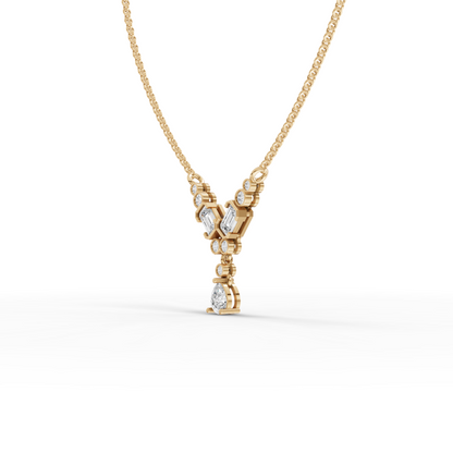 Emerald & Pear Moissanite Diamond Chevron Drop Necklace