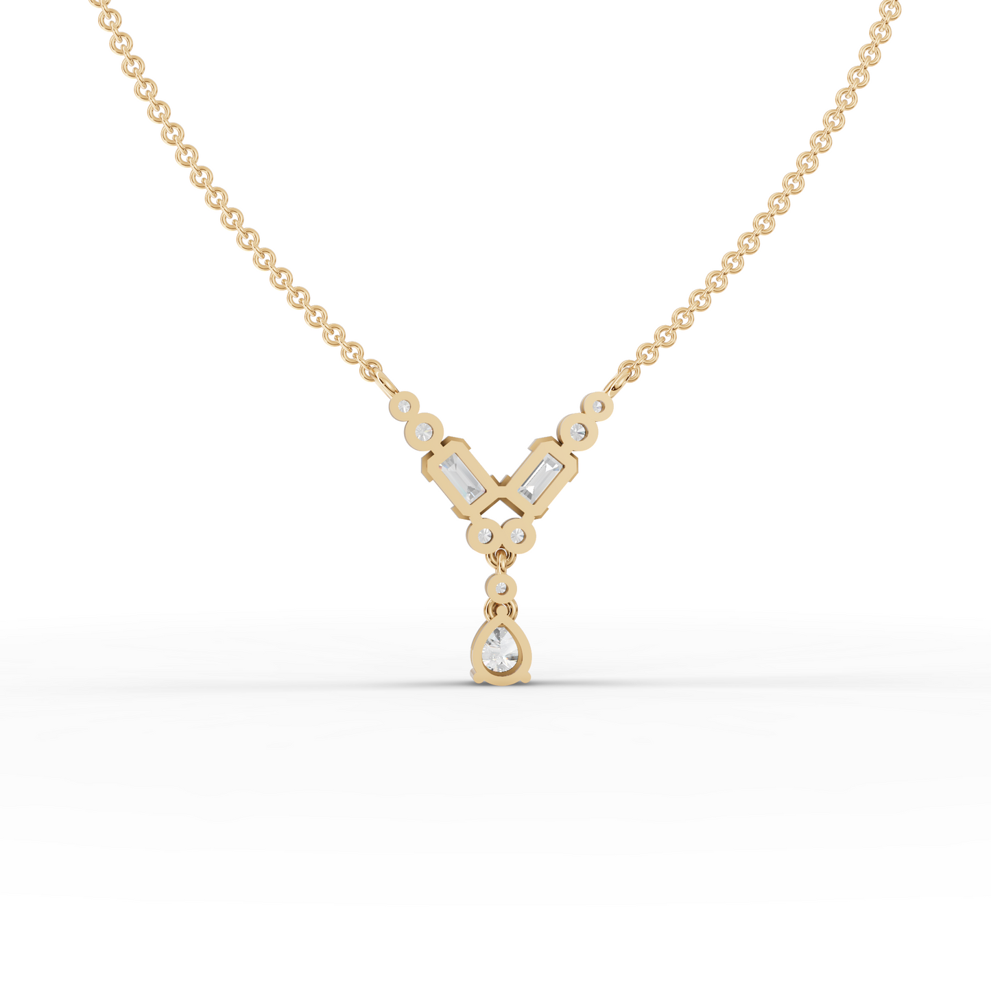 Emerald & Pear Moissanite Diamond Chevron Drop Necklace