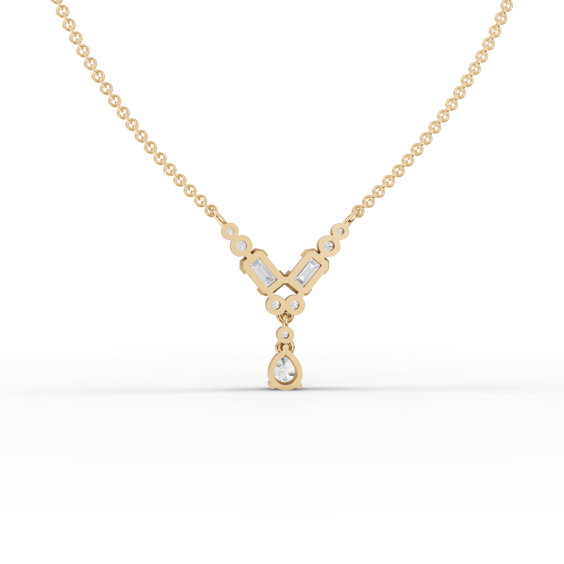 Emerald & Pear Moissanite Diamond Chevron Drop Necklace