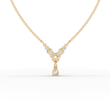 Emerald & Pear Moissanite Diamond Chevron Drop Necklace