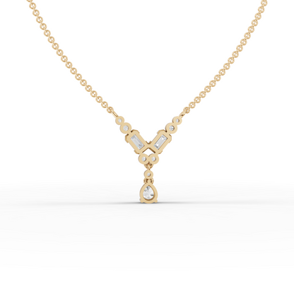 Emerald & Pear Moissanite Diamond Chevron Drop Necklace