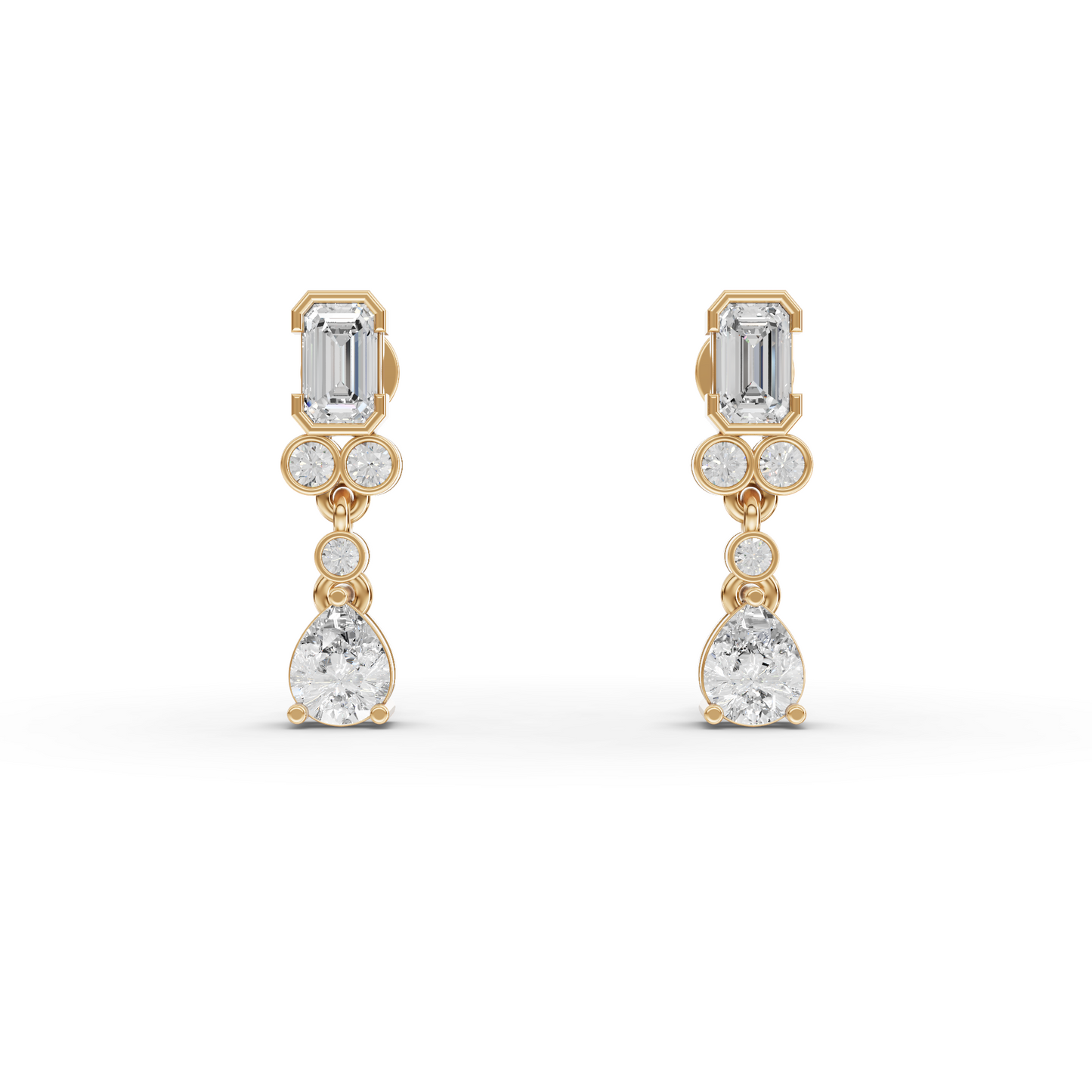 Emerald & Pear Moissanite Diamond Geometric Drop Earrings