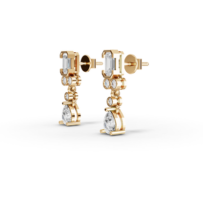 Emerald & Pear Moissanite Diamond Geometric Drop Earrings