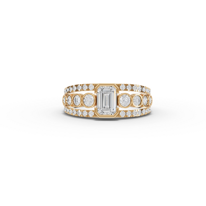 Emerald Moissanite Diamond Statement Ring With Bezel Accents