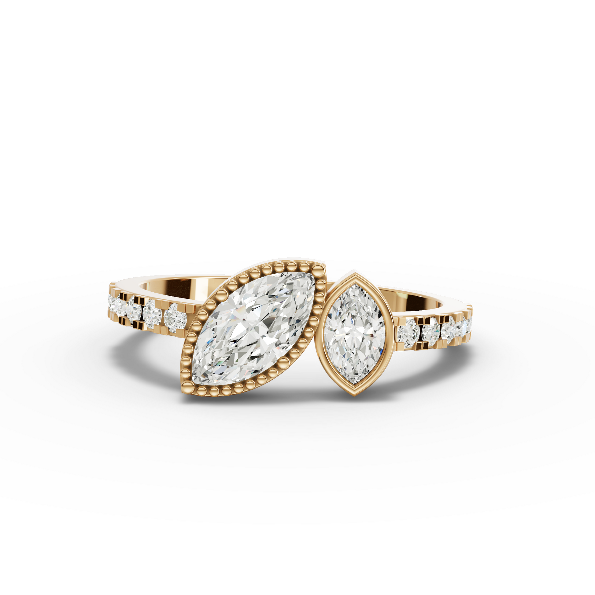 Marquise Two-Stone Side Pavé Moissanite Diamond Ring