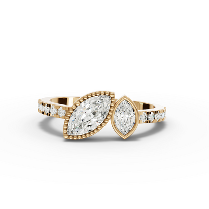 Marquise Two-Stone Side Pavé Moissanite Diamond Ring