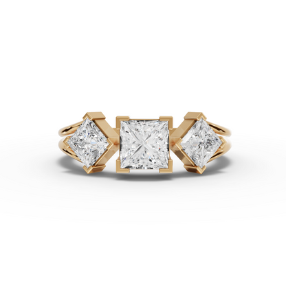 Princess-Cut Three-Stone Moissanite Diamond Ring