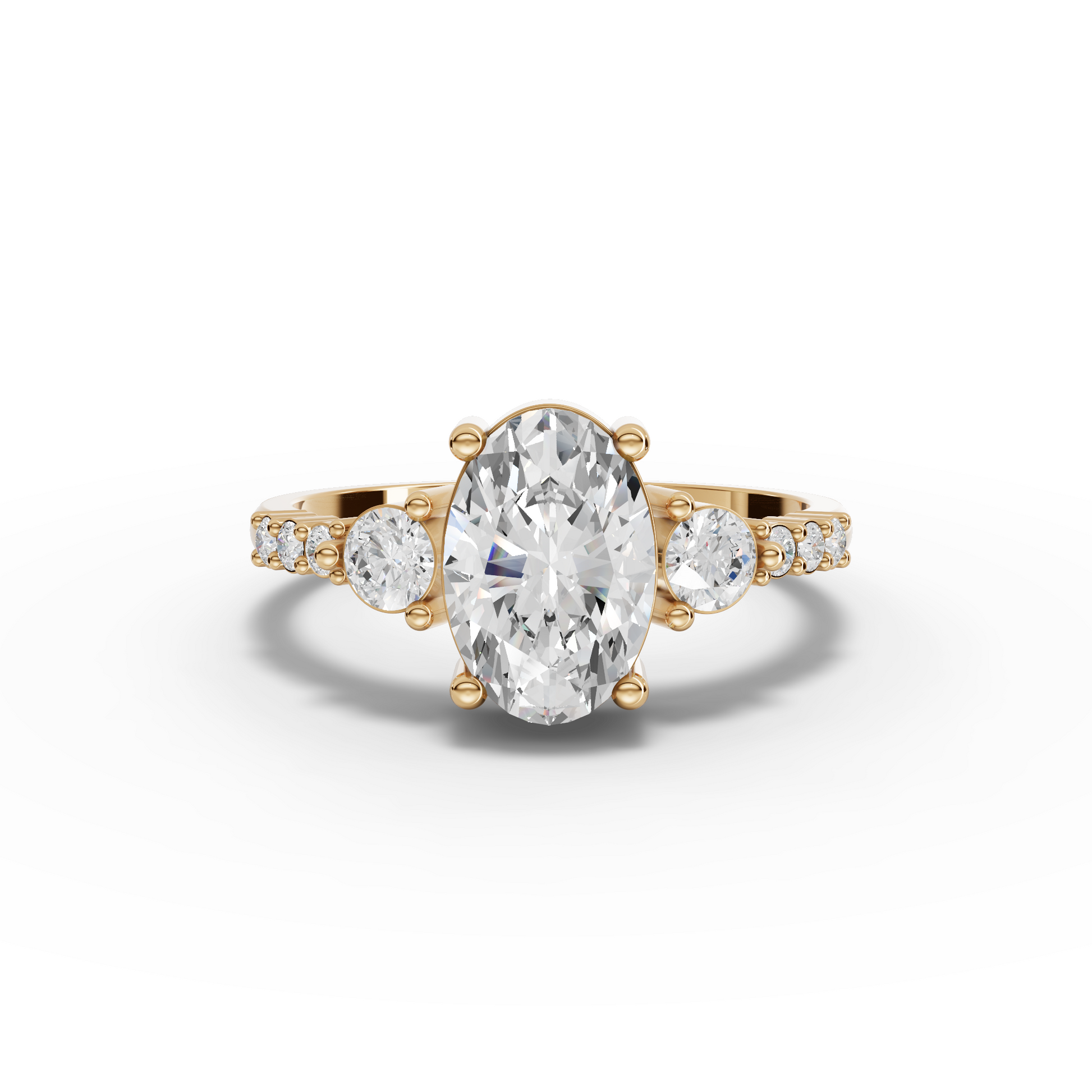 Oval Three-Stone Pavé Moissanite Diamond Ring