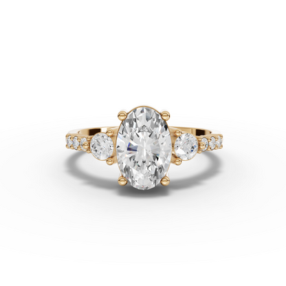 Oval Three-Stone Pavé Moissanite Diamond Ring
