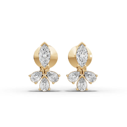 Marquise Moissanite Diamond Floral Cluster Stud Earrings