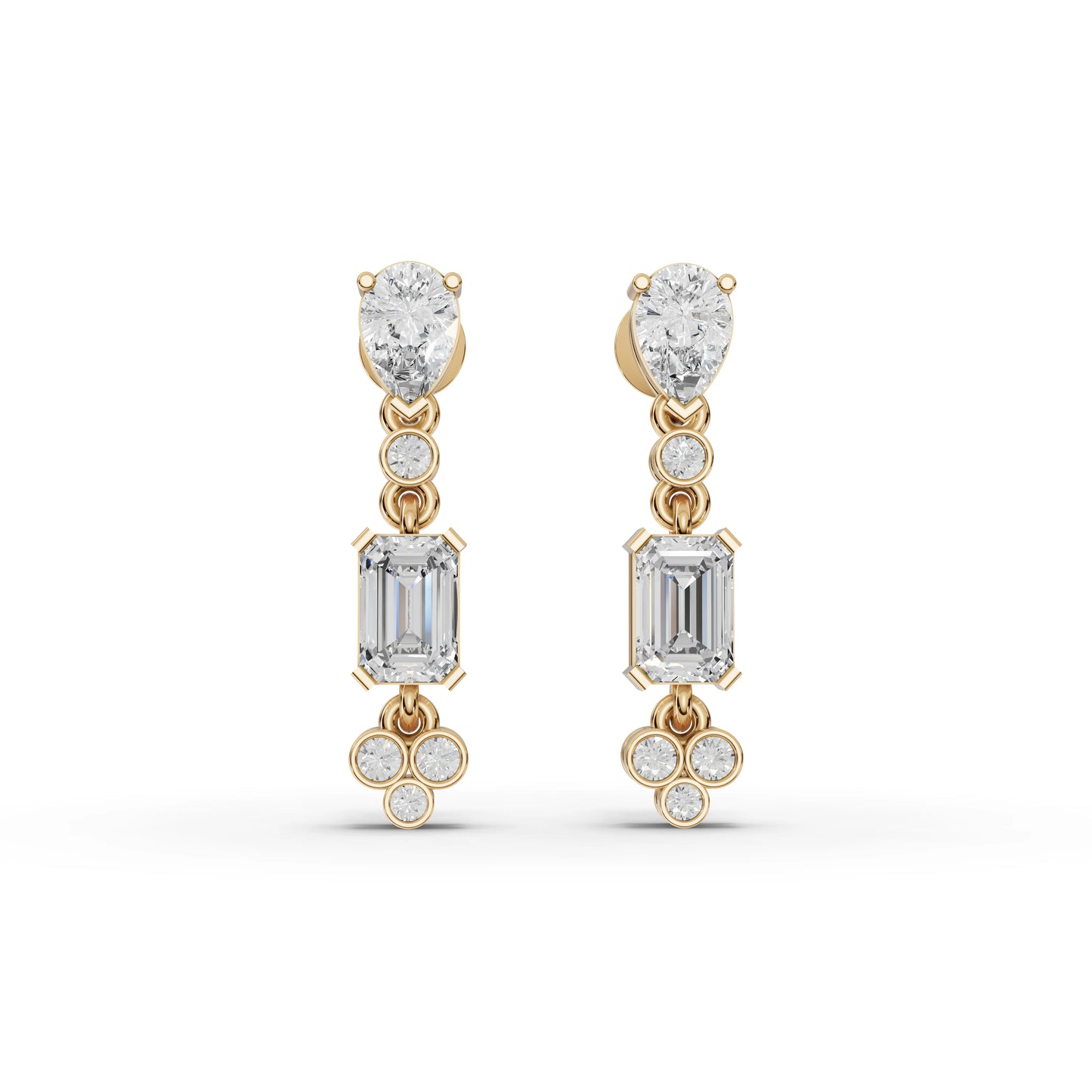 Pear & Emerald Moissanite Diamond Drop Earrings
