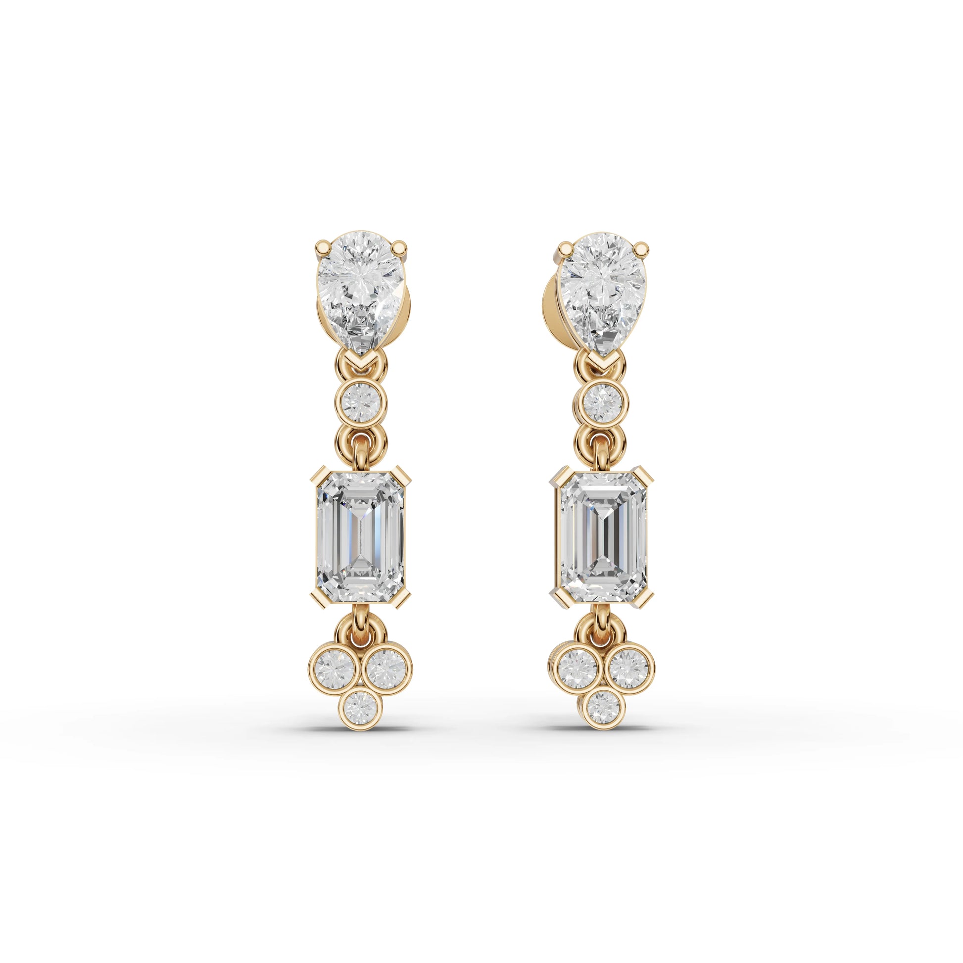 Pear & Emerald Moissanite Diamond Drop Earrings