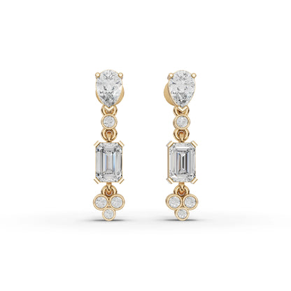 Pear & Emerald Moissanite Diamond Drop Earrings