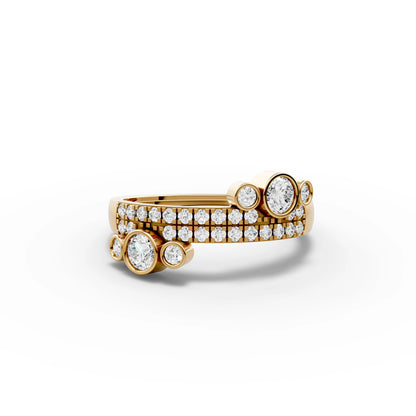 Bezel Moissanite Diamond Cuff Ring With Multi-Row Pavé Band