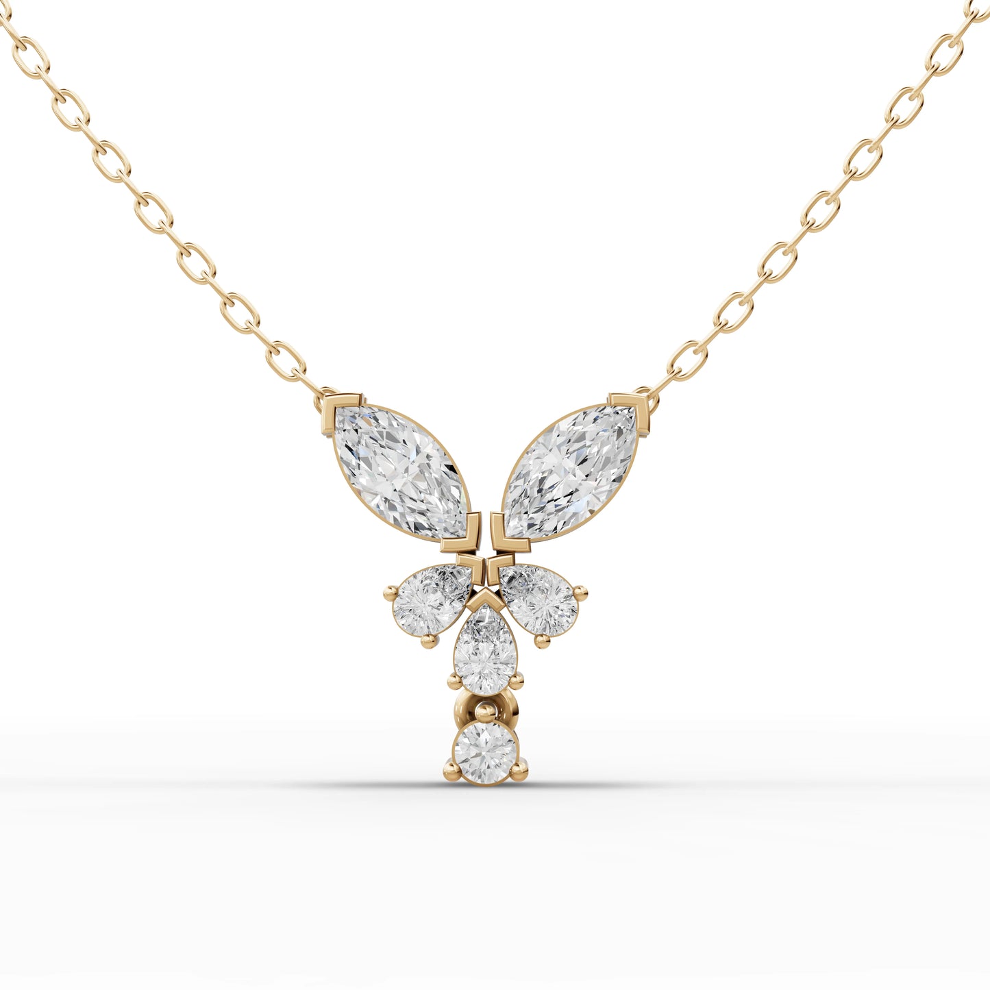 Twin Marquise Moissanite Diamond Floral Drop Necklace