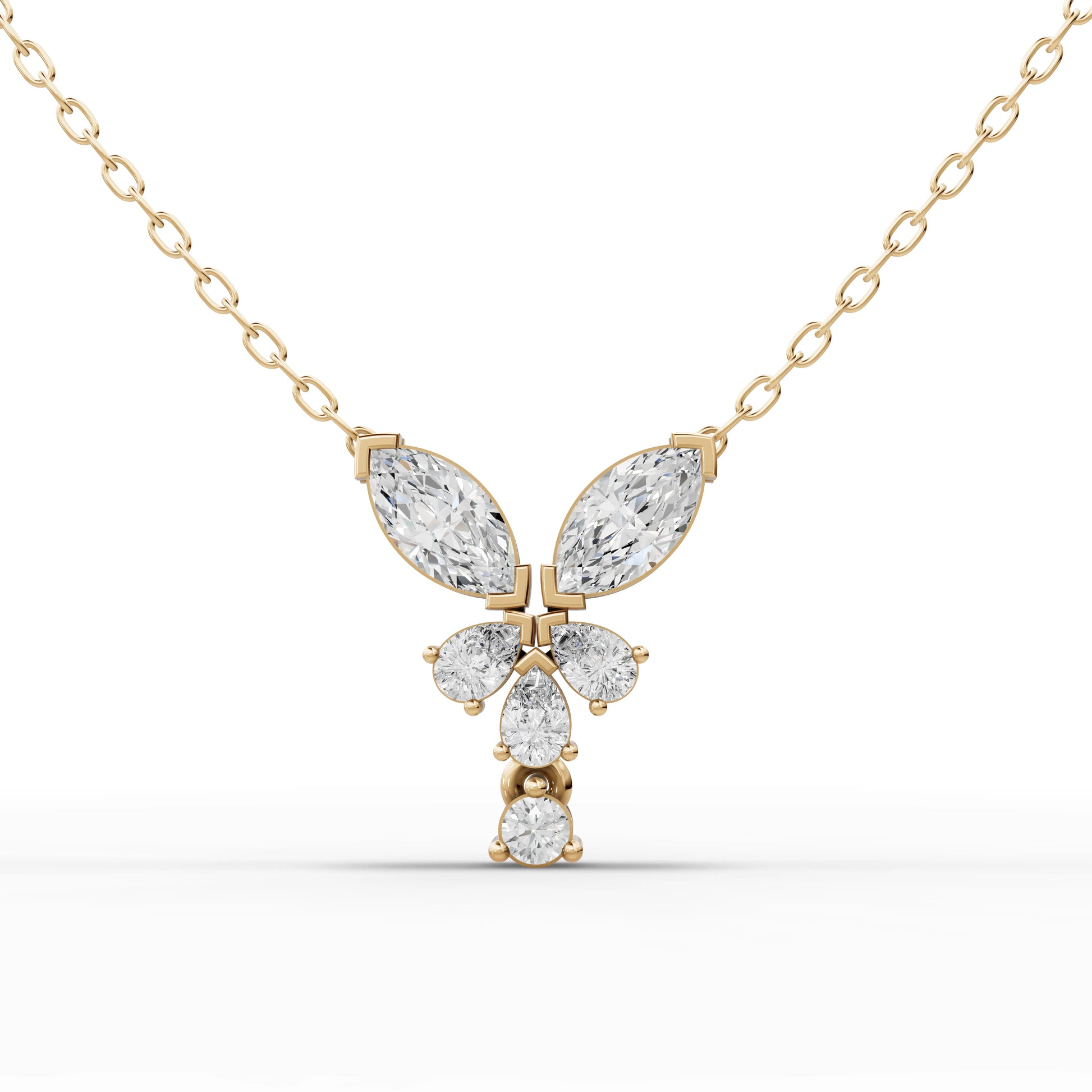 Twin Marquise Moissanite Diamond Floral Drop Necklace
