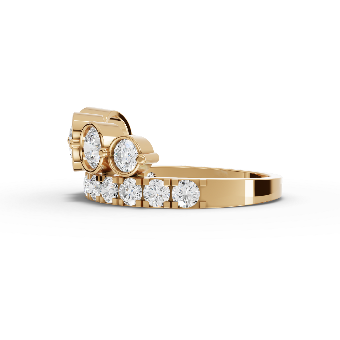 Graduated Bezel Moissanite Diamond Ring With Pavé Band
