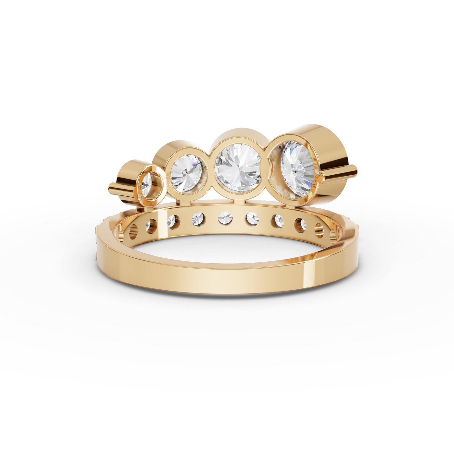 Graduated Bezel Moissanite Diamond Ring With Pavé Band