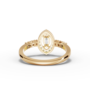 Marquise Halo Moissanite Diamond Ring With Pavé Band
