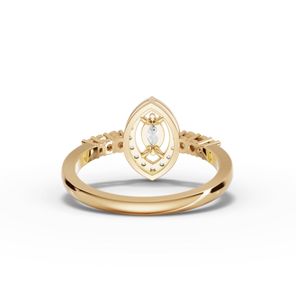 Marquise Halo Moissanite Diamond Ring With Pavé Band