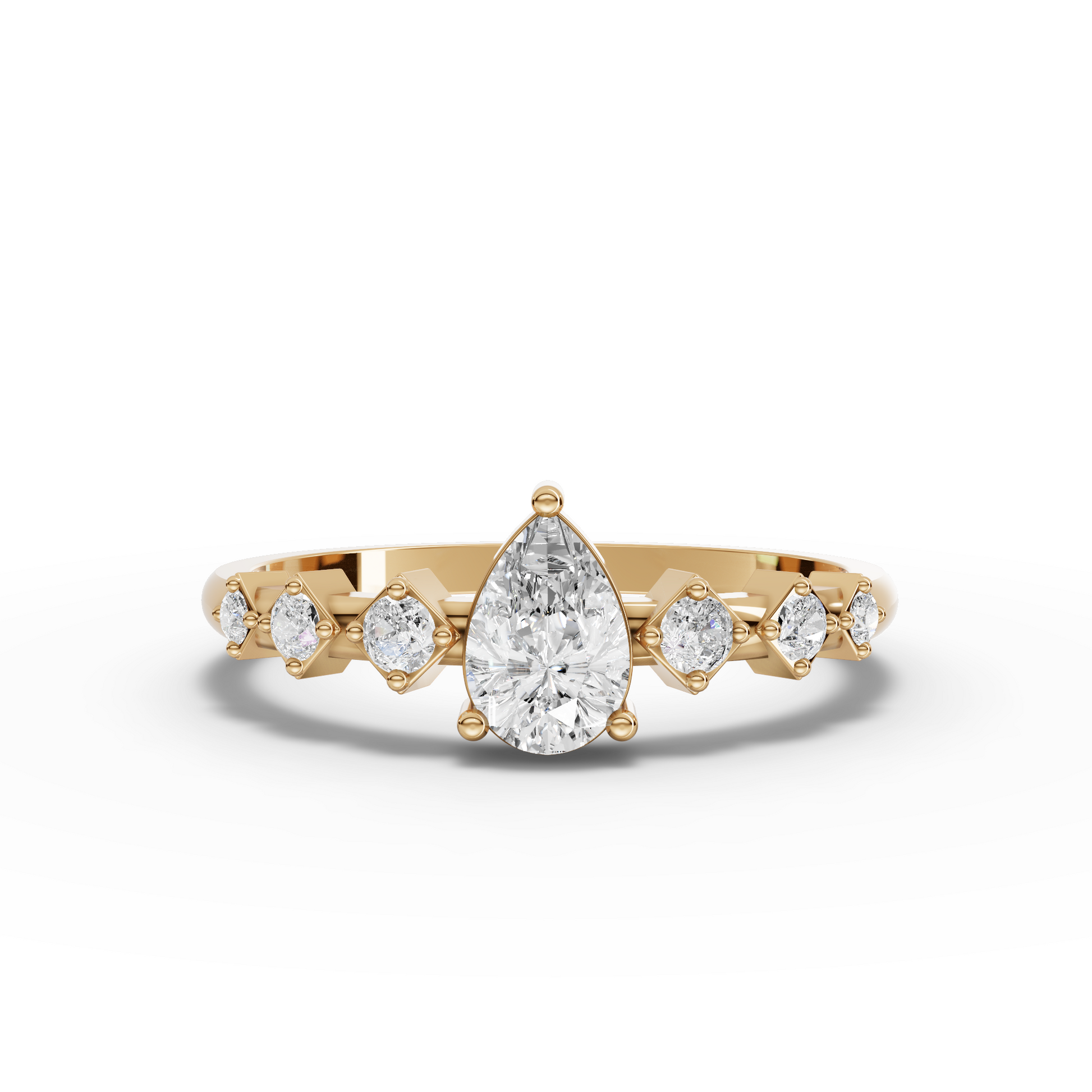 Pear Moissanite Diamond Solitaire Accent Ring