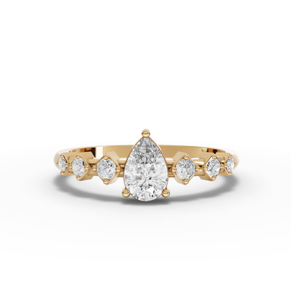 Pear Moissanite Diamond Solitaire Accent Ring