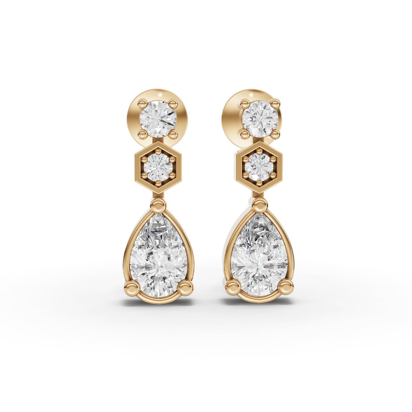 Pear Drop Moissanite Diamond Earrings With Hexagon Accents