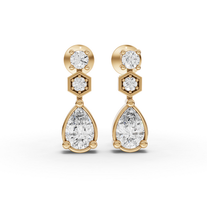 Pear Drop Moissanite Diamond Earrings With Hexagon Accents