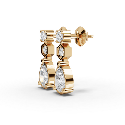 Pear Drop Moissanite Diamond Earrings With Hexagon Accents