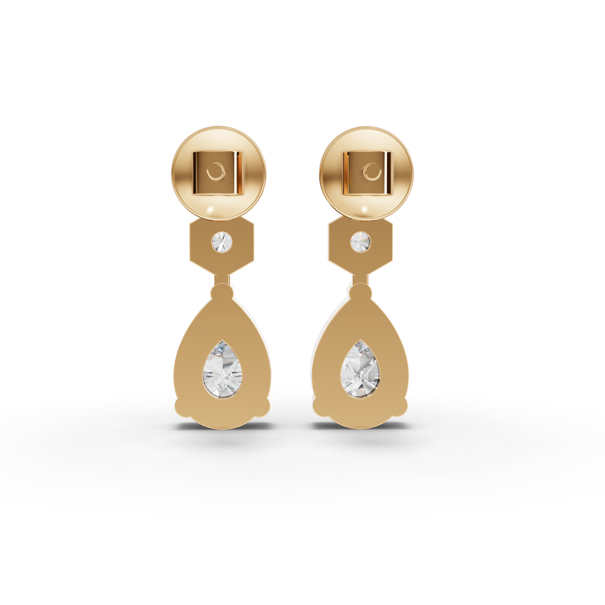 Pear Drop Moissanite Diamond Earrings With Hexagon Accents