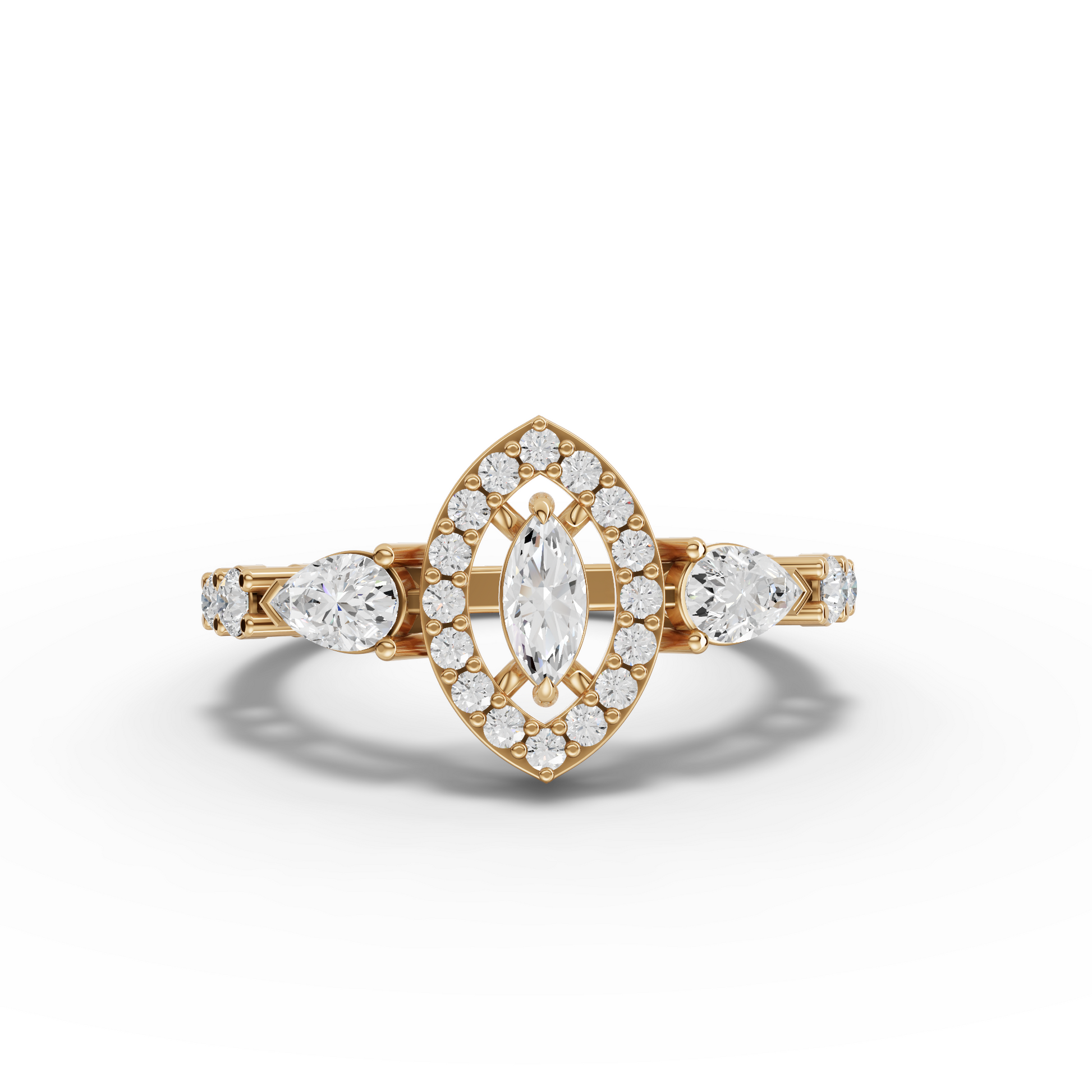 Marquise Halo Pear Moissanite Diamond Ring With Pavé Band